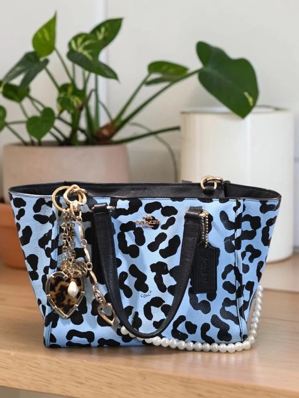 Coach Pale Blue Ocelot Mini Crosby Carryall Handbag